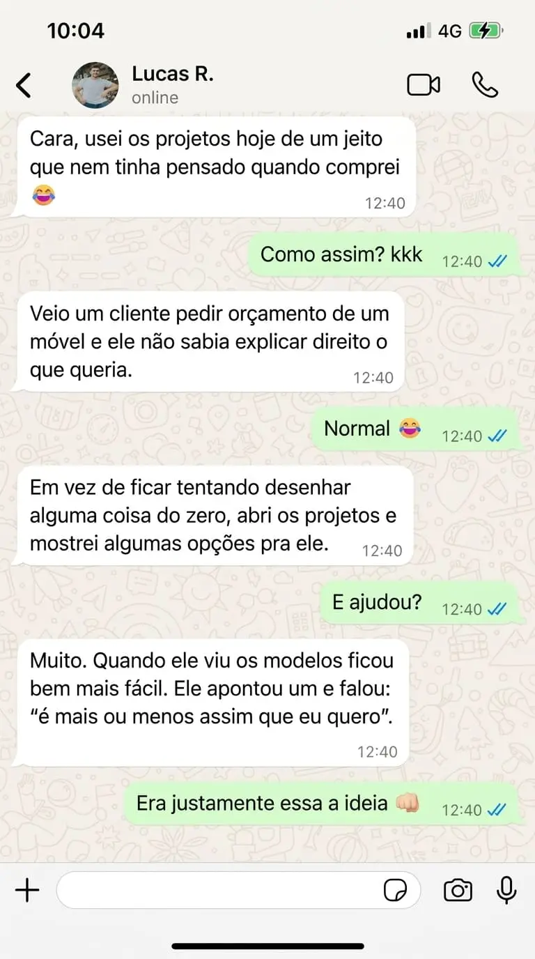 Depoimento de Lucas R. sobre os projetos de marcenaria