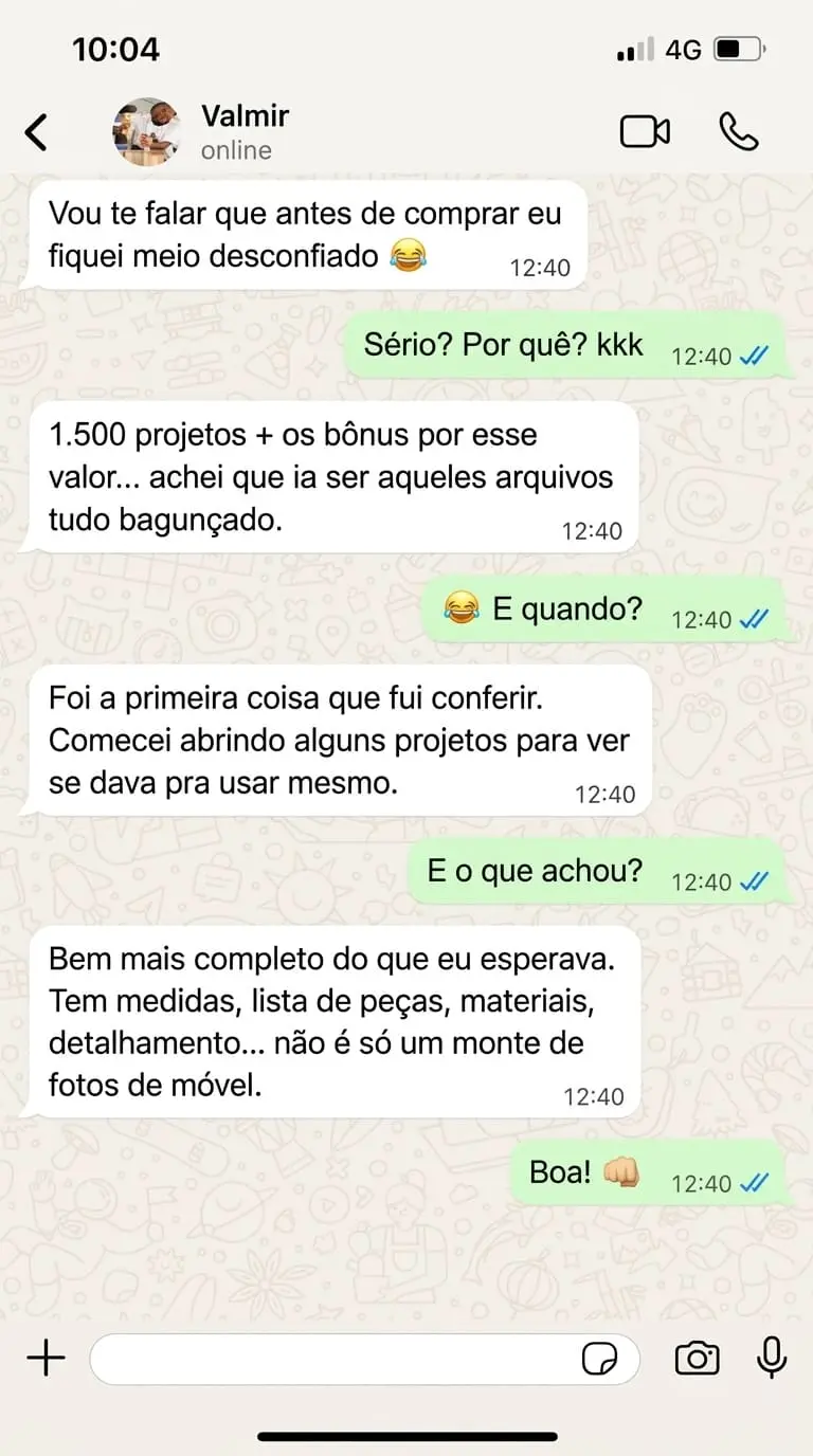 Depoimento de Valmir sobre os projetos de marcenaria
