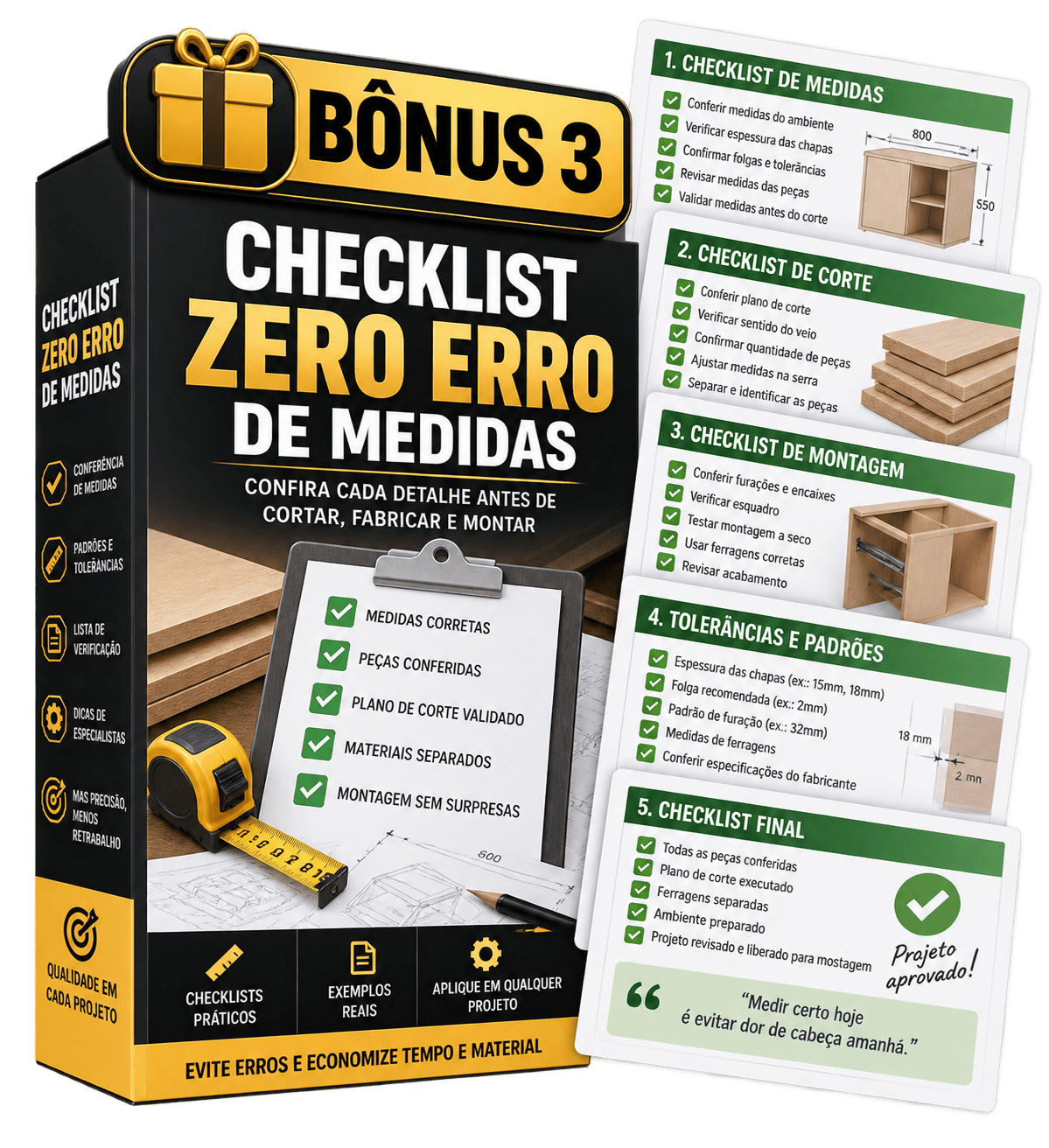 Mockup do Bônus 3: Checklist Zero Erro de Medidas