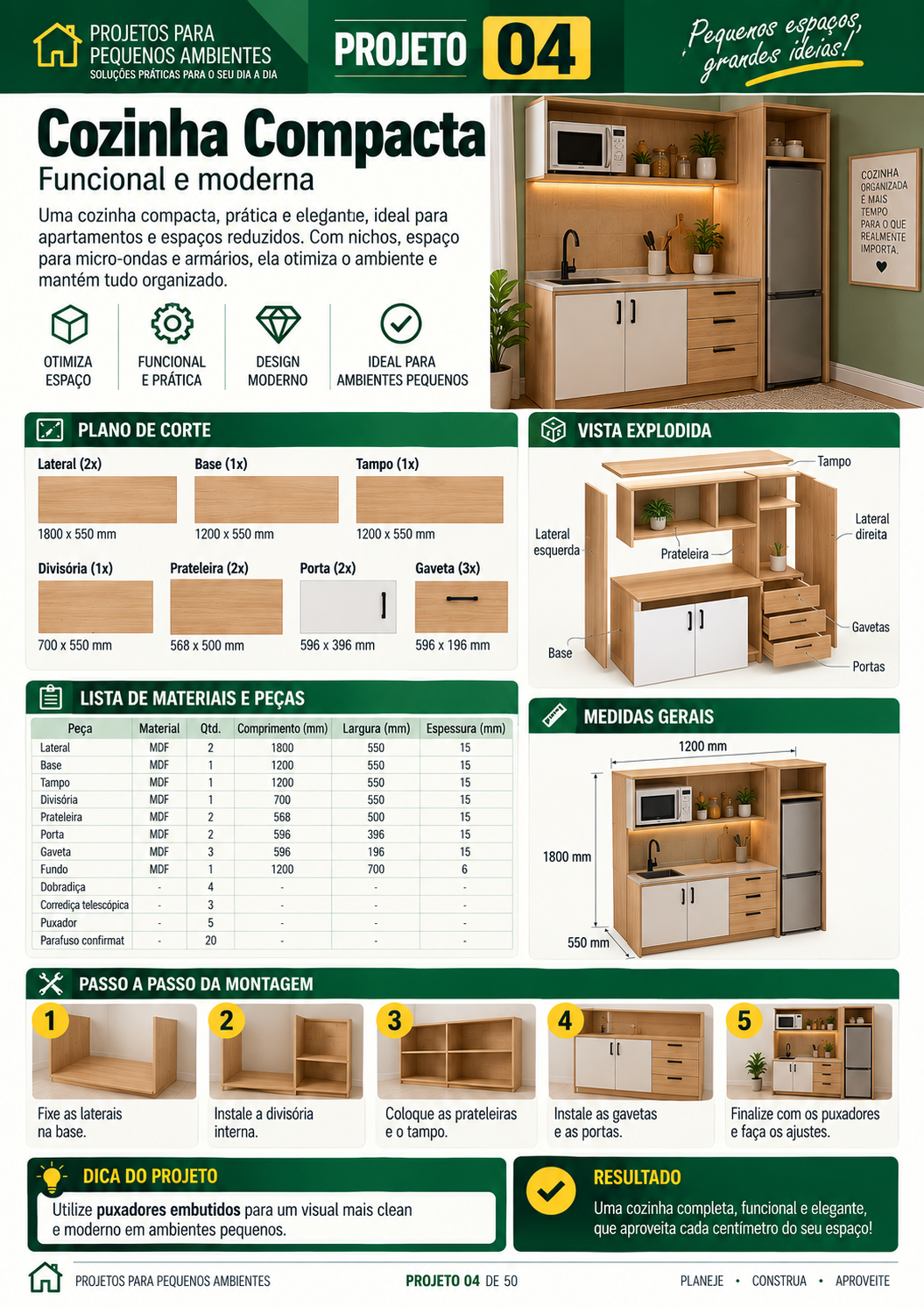 Projeto 04 do bônus de ambientes pequenos: cozinha compacta
