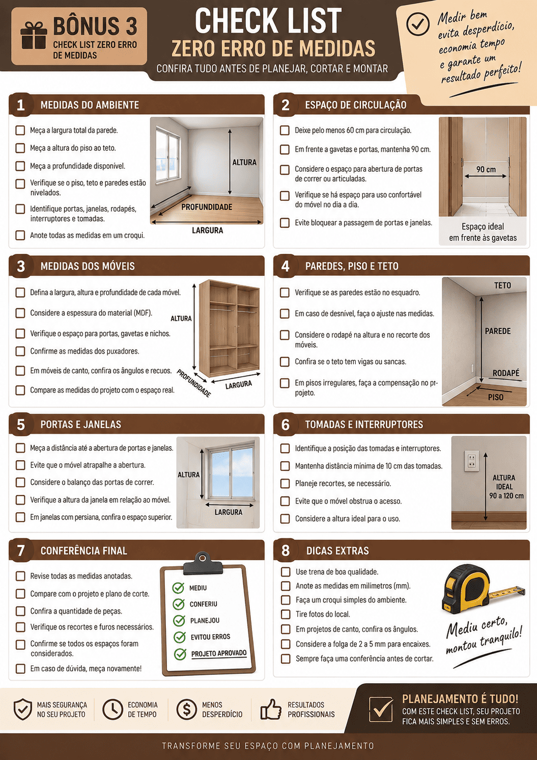 Checklist zero erro de medidas para marcenaria